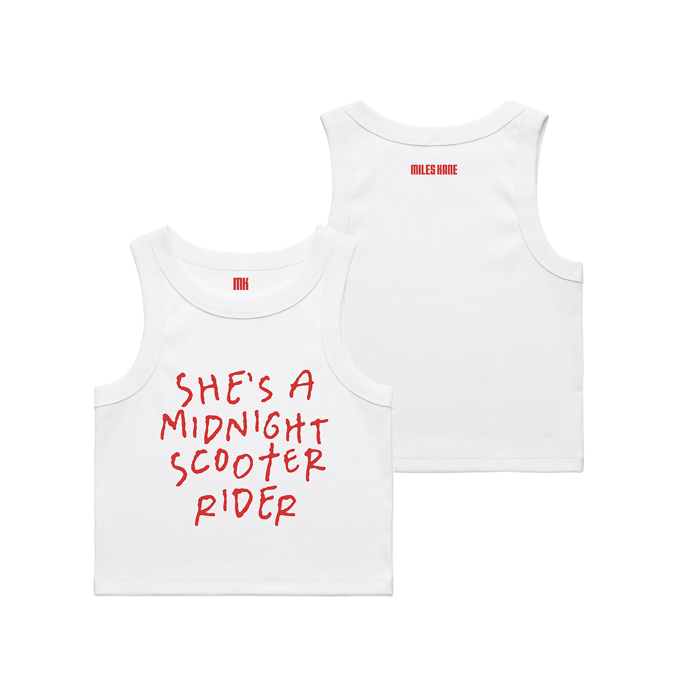She's A Midnight Scooter Rider | White Cropped Tank Top