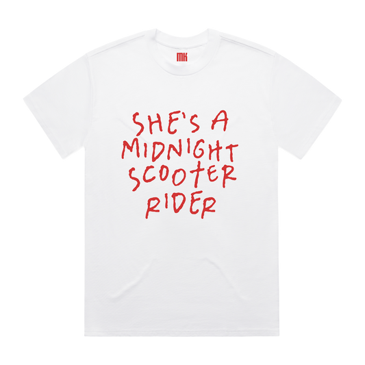 She's A Midnight Scooter Rider | White T-Shirt