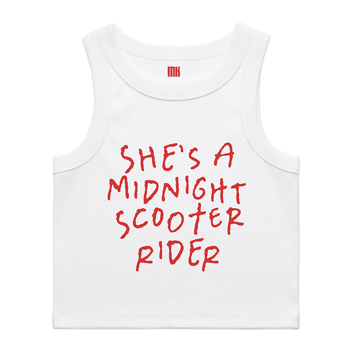 She's A Midnight Scooter Rider | White Cropped Tank Top